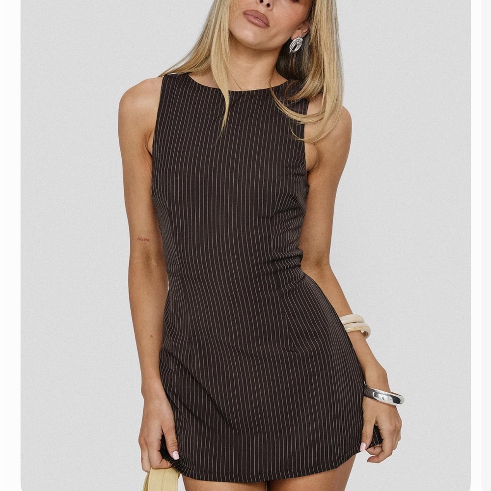 Princess Polly Yumiko Romper Brown Pinstripe NWT